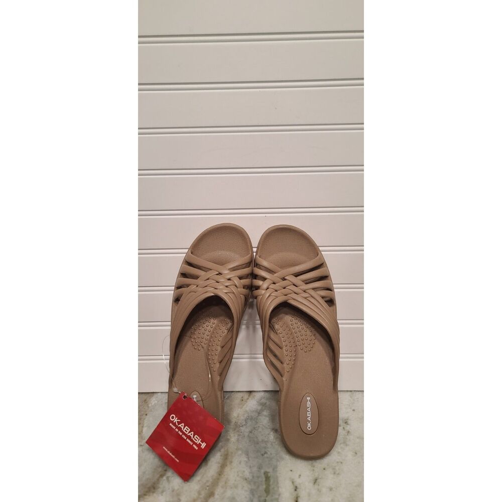 Okabashi Venice Toffe Slide Sandals W/Woven Crisscross Strap Size L 9.5-10.5 NWT